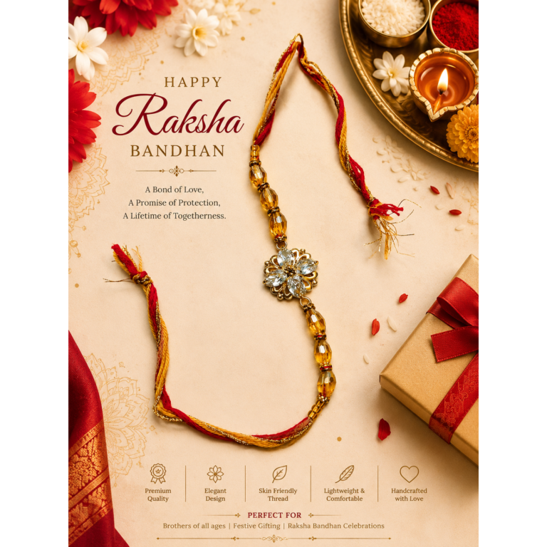 Golden Blossom Crystal Rakhi